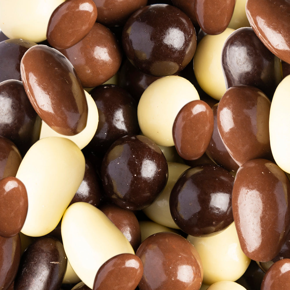 Misto frutta secca ricoperta al cioccolato fondente, al latte e bianco