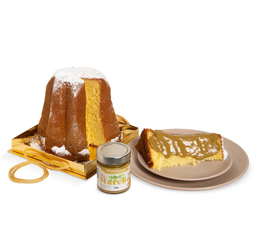Box di Natale con Pandoro e Crema Spalmabile al Tè Matcha e Nocciole